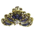 Haargreifer L Vintage Haarkneifer Haarklammer Metall & Strass lila violett gold 5118c